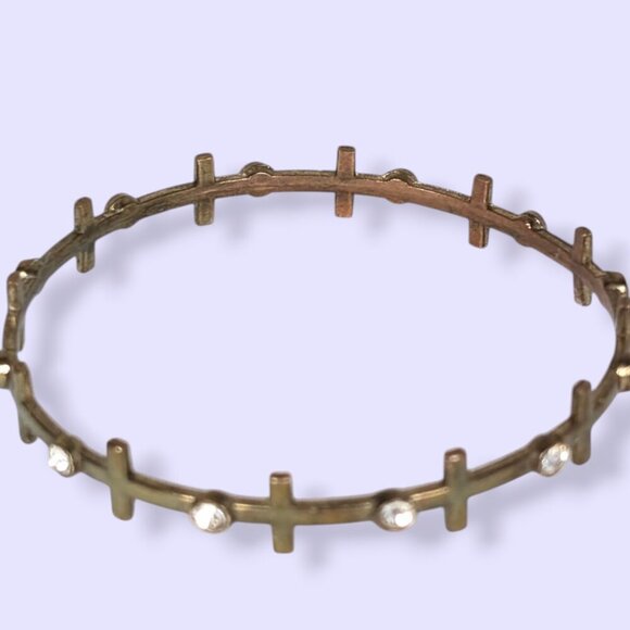V. Distressed Metal Cross & Rhinestone Bangle - Picture 3 of 4